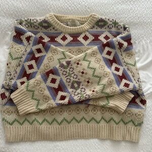 Pull&Bear Cream and Multicolor Crewneck Sweater